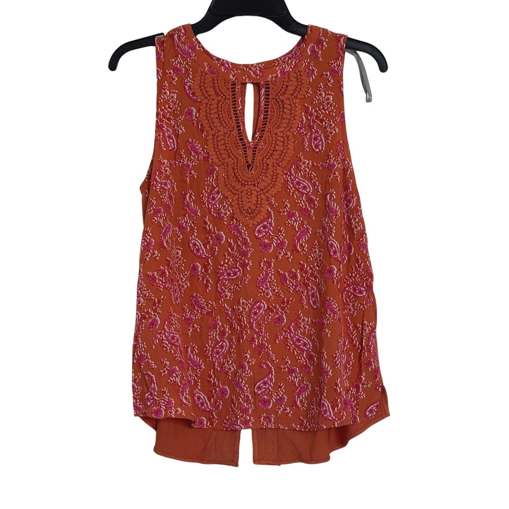 Daniel‎ Rainn Women Orange Paisley Crochet Lace Mixed Sleeveless Top Size PM